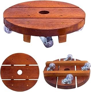 Suporte para vaso de planta redondo 25 cm com rodinhas, madeira escura