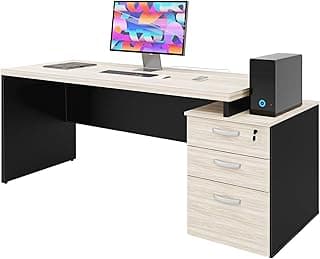 Escrivaninha de Escritório Mesa Pedestal 190x70cm 3 Gavetas com Fechadura MDP 30mm Home Office Organização, Armazenamento e Durabilidade, Acabamento em ABS Netmobil (Carvalho)