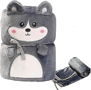 Manta cobertor de microfibra fleece cinza com design de husky, macia e quente, multifuncional para sofá e cama (170 x 100 cm)