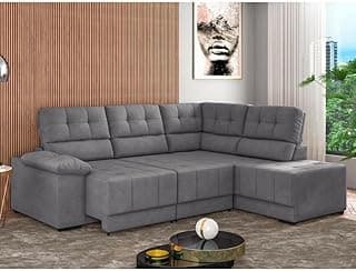 Sofá de canto cinza Besthouse Firenze com design retrátil e reclinável, 5 lugares, suede veludo