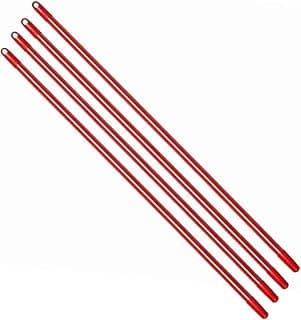 Cabo Longo 1,50m de Madeira KIT 4uni Plastificado Vermelho – Super Resistente para Rodo e Vassoura
