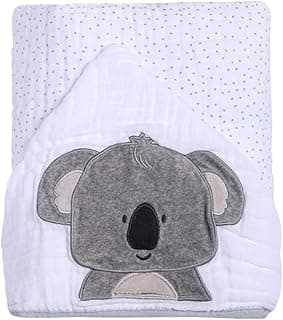 Toalha de banho com capuz e coala bordado, branco com detalhes cinzas
