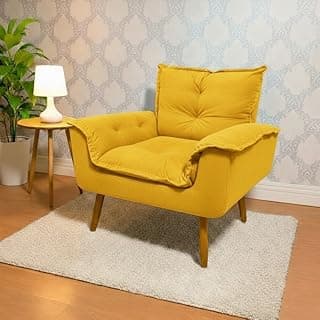 Poltrona Opala para Sala de Estar Quarto, Estofamento Suede Decorativa, Pés Palito, Confortável para Amamentação e Recepção (AMARELO)