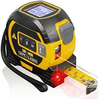 Trena a laser digital multifuncional amarela e preta com display digital e fita de medição de 40 metros