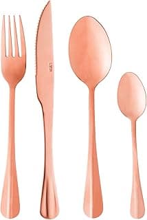 Conjunto de talheres de aço inoxidável rosé com fundo branco