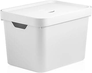 Caixa organizadora branca com tampa 18 litros da linha Cube, design retangular e alças embutidas