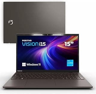 Notebook Positivo Vision i15 Lumina Bar com Windows 11 aberto mostrando a tela e o teclado.