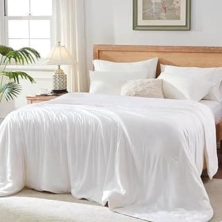 Edredom branco de viscose de bambu Globon em cama queen-size