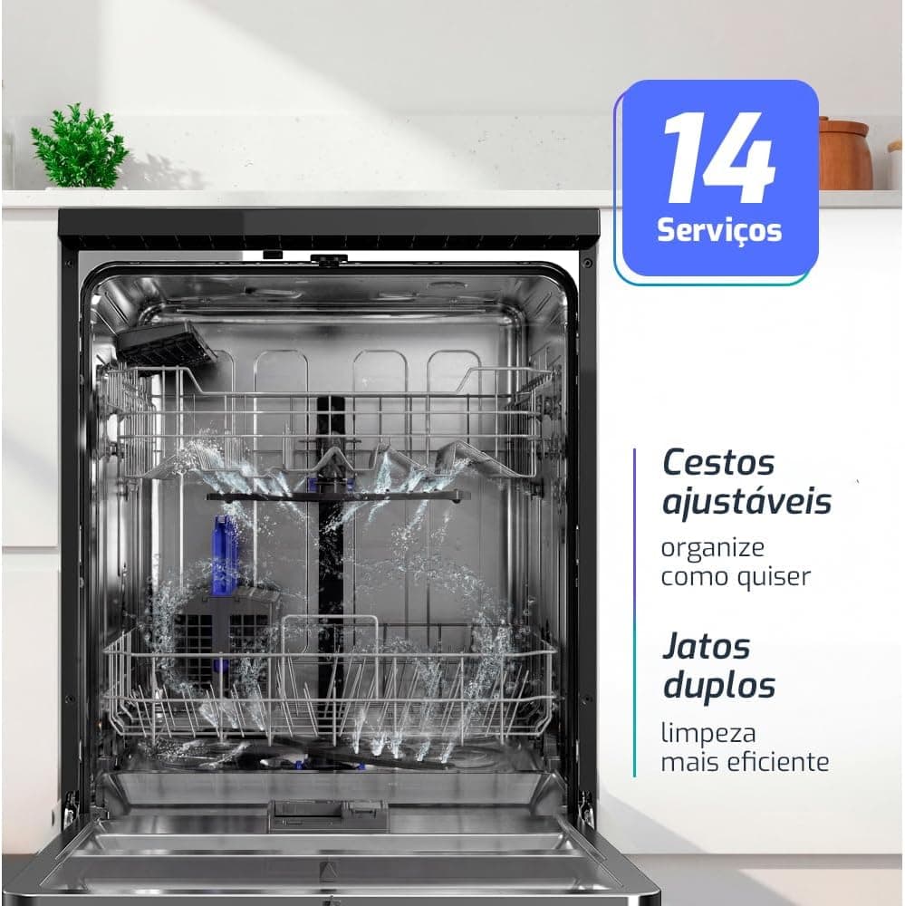 Lava-louças HQ Screen HQ-LL14SD 14 serviços preta 110V com cestos ajustáveis.