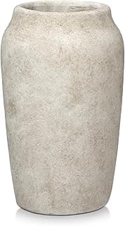 Vaso de cerâmica vintage rústico bege, 23 cm, boca larga, decoração de casa