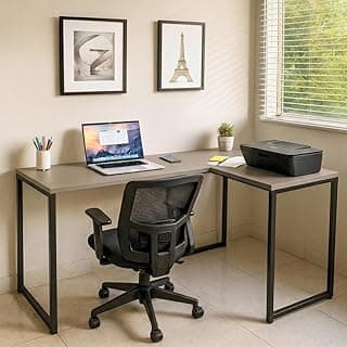 Mesa Escritório Escrivaninha Industrial em L de canto, 130x100, 100% MDF Premium Cinza com Base em Aço