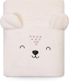 Coberta de microfibra rosa em forma de animal com design de rosto e orelhas, fundo branco.