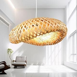 Luminária de teto pendente de bambu rústico com design espiral para sala de estar