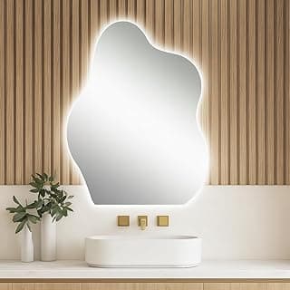 Espelho Decorativo Orgânico com LED Iluminado em Banheiro Moderno