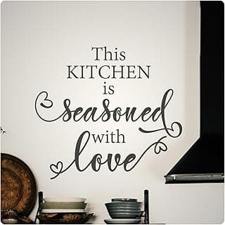 My Vinyl Story - Kitchen - Decoração de cozinha, decalques de parede, citação para sala de jantar familiar, decoração de casa, palavras de arte e frase adesiva de sinal, decoração de família, presente de vinil removível, Seasoned With Love