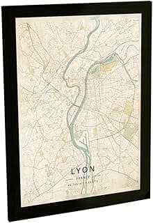 Quadro decorativo mapa de Lyon França preto A3 viagem turismo