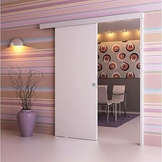 Porta de Correr de madeira Completa 210x72cm com Fechadura e Ferragens Branco