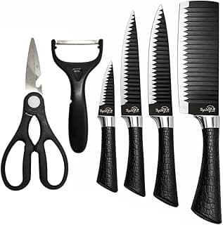 Conjunto de facas de cozinha com cabo ergonômico preto e prata