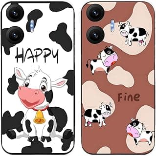 Capa de telefone Xiaomi Redmi Turbo 4 Pro/Poco F7 5G com estampa de vacas e texto 'HAPPY' e 'Fine'.