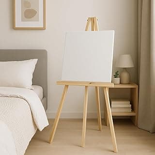 Kit 2 Cavaletes Madeira Pinus 90cm, Tripé Estável para Quadros e Telas em um quarto