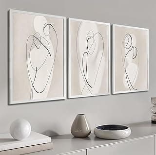 Kit 3 Quadros Arte Minimalista Riscos Forma Orgânica Moderno Decoração Casa Sala e Quarto (60x40cm, Branco)