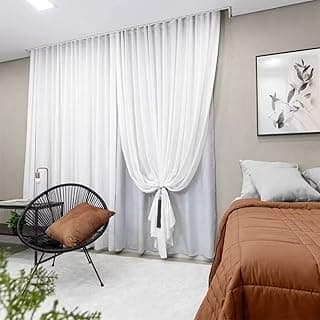Cortina para Trilho Suíço Duplo Wave Gaze de Linho Blackout 100% Vedação Pé Direito Alto Forro Tecido Lavável com Rodízios e Cordão Wave (2,50(A) x11,50(L),BRANCO)