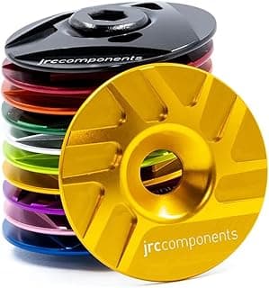 Tampas superiores de haste de fone de ouvido JRC Components em várias cores, com destaque para a tampa amarela