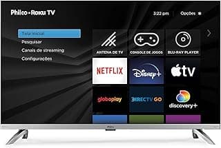 Philco Smart TV 32 polegadas com interface Roku TV mostrando opções de streaming