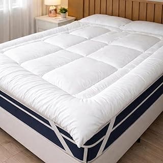Protetor de colchão Pillow Top branco e azul para cama queen