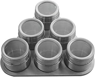 Porta-Temperos Inox com 6 Potes e Base Triangular - Dosagem Ajustável para Temperos, Especiarias, Chás, Suplementos e Mais