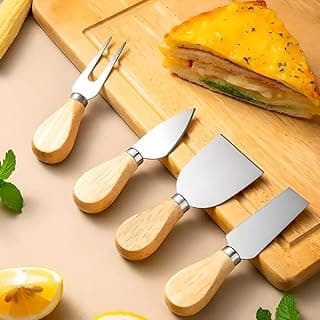Conjunto de utensílios para queijo em aço inoxidável com cabos de madeira