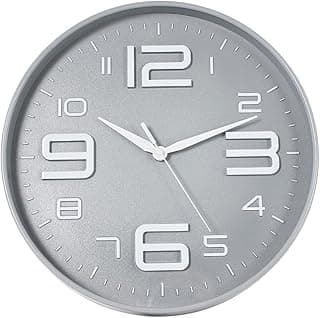 Conthey Relogio de Parede 29 cm Cinza com Numeros Brancos Quartz Silencioso Design Moderno Minimalista Sala Cozinha Escritorio