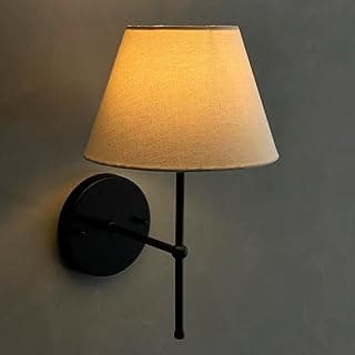 Luminária de parede preta com cúpula de algodão bege