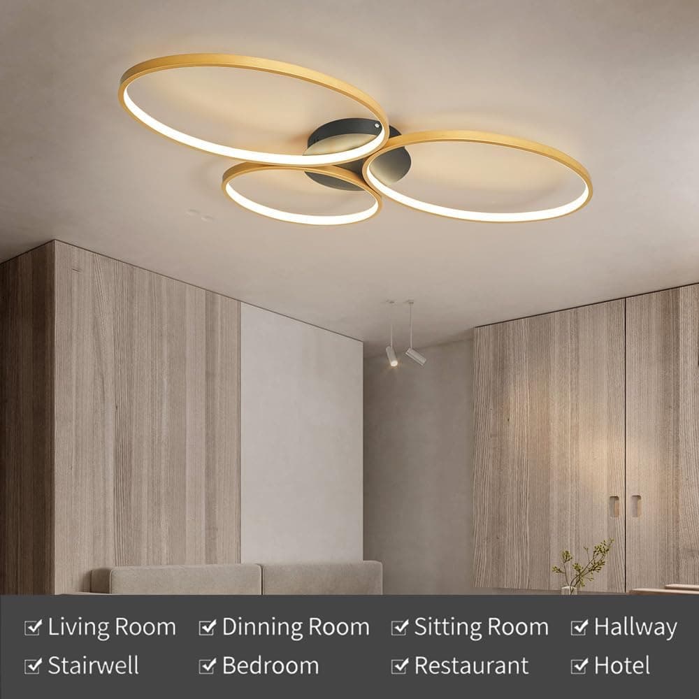 Luminária de teto LED moderna de 54W/66W com dimmer e controle remoto. Lustre de teto embutido com 3 anéis para sala de estar, sala de jantar, cozinha e quarto.