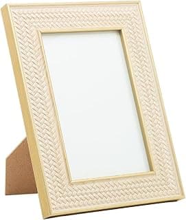Porta-retrato de MDF texturizado 10cm x 15cm, moldura dourada com padrão de tecido trançado, fundo branco