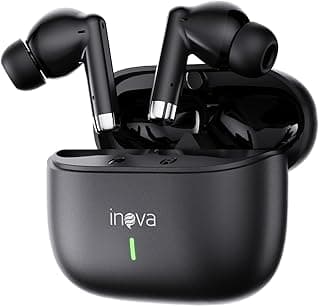 INAVA Fone de Ouvido Sem Fio Bluetooth, 50 Horas Autonomia, Proteção IPX6, Áudio Estéreo Hi-Fi, 4 Microfones Cancelamento Ruído ENC, Compatíveis iPhone e Celulares Android(Preto)
