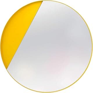 Espelho decorativo meia lua amarelo 50 cm redondo com borda dourada