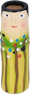 Vaso de resina decorativo com face humana, árvores e flores coloridas, base preta