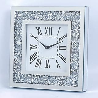 Relógio de parede decorativo espelho diamante esmagado com decorações de cristal para casa (prata-quadrado 35 cm)