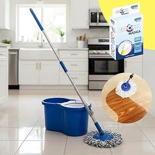 Mop de limpeza giratório 360° com balde e refil de microfibra azul