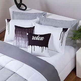 Edredom Casal King Linho e Hipercal 400 Fios Cinza Kit 7 Pçs com estampas abstratas