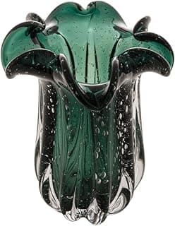 Vaso de vidro verde esmeralda com detalhes em preto, estilo floral, WOLFF