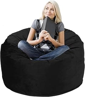 Cadeira de pufe de 90 cm, enchimento de espuma de memória, capa removível, cadeiras de pufe para adultos e adolescentes, poltrona redonda para sala de estar, quarto e sala de jogos, preta