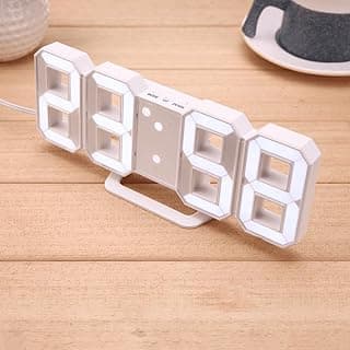 Relógio digital LED 3D branco com alarme, data e sensor de luz, para mesa ou parede