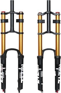 Garfo de suspensão a ar para mountain bike de 26/27,5/73.7 cm, ajuste de rebote, viagem de 180 mm, QR 9 x 100 mm, direção reta 1-1/8, garfo frontal com design de ombro duplo ultraleve para XC/AM