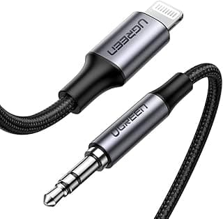 Cabo auxiliar UGREEN para iPhone com conector Lightning e 3,5 mm, preto e prata