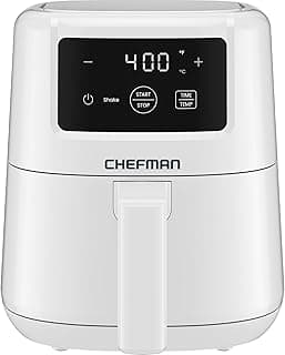 Fritadeira de ar mini CHEFMAN branca, 2 litros, com controles digitais e marca CHEFMAN.