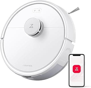 Roborock Robô aspirador esfregão Q7 L5 branco, sucção de 8.000 Pa, com botão central e logotipo, controlado por smartphone