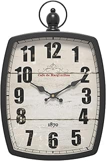 Relógio de parede retangular grande vintage com mostrador branco e moldura preta