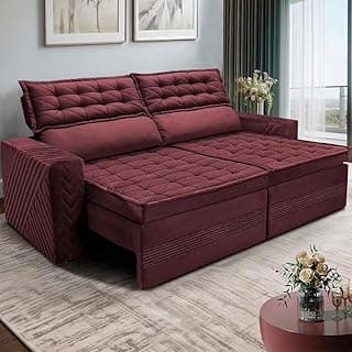 Sofá cama inBox 4 lugares em Suede Velusoft vinho retrátil e reclinável